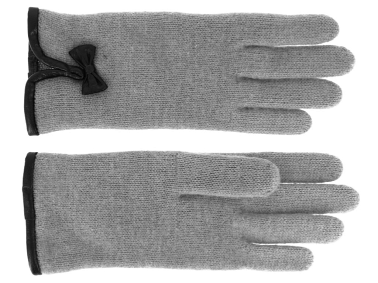 Dámské šedé pletené rukavice s koženou mašličkou - Fiebig