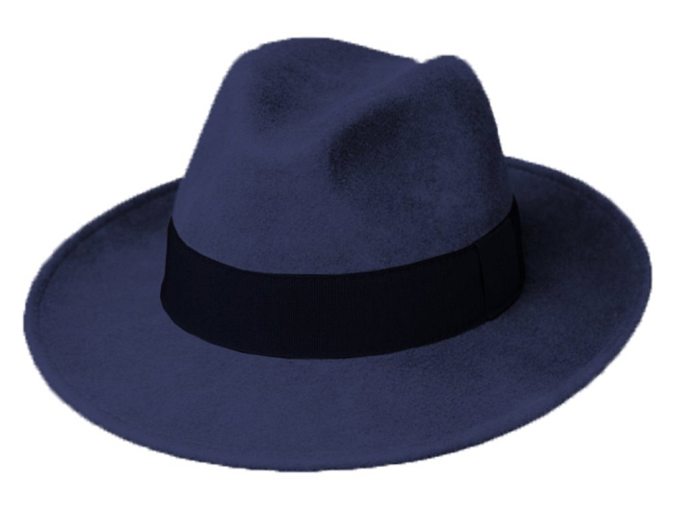 Modrý klobouk plstěný - modrý s černou stuhou - Bogart