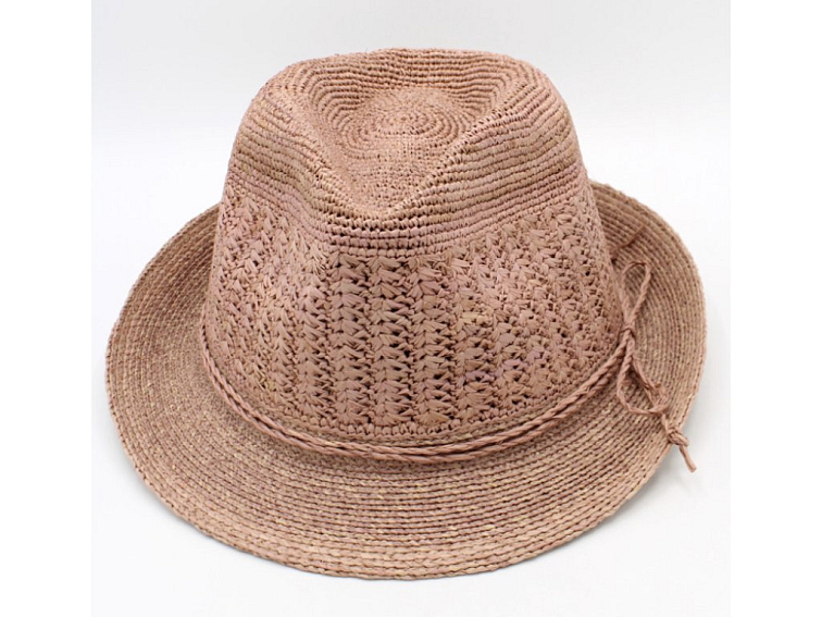 Trilby Raffia - slaměný klobouk crochet růžový