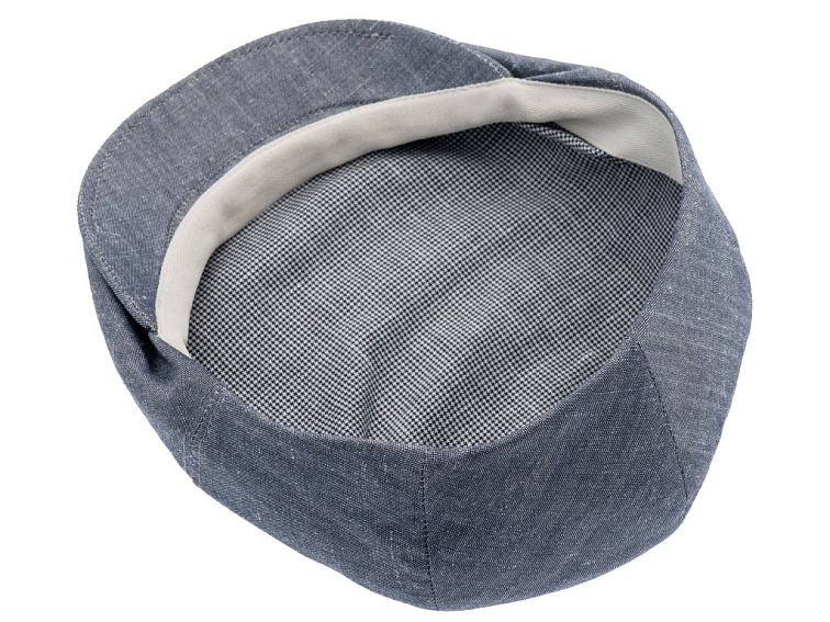 Bekovka Edward – modrá chambray čepice z organického lnu a merino vlny