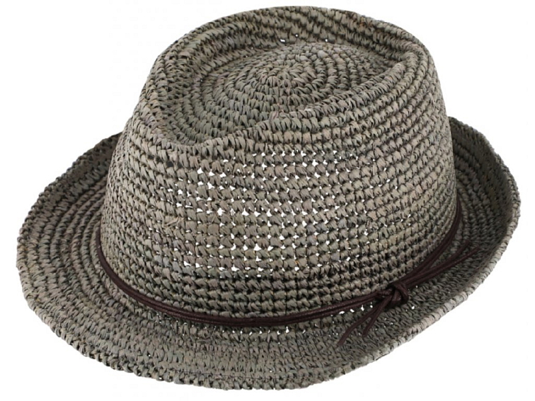 Trilby Raffia - slaměný šedý klobouk s koženou stuhou