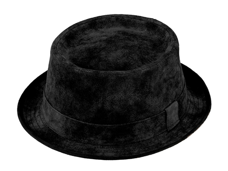 Kožený černý klobouk porkpie Leader - Fiebig - vintage