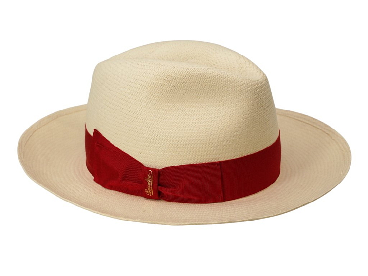Luxusní panamský klobouk s širší krempou - Borsalino - červená stuha