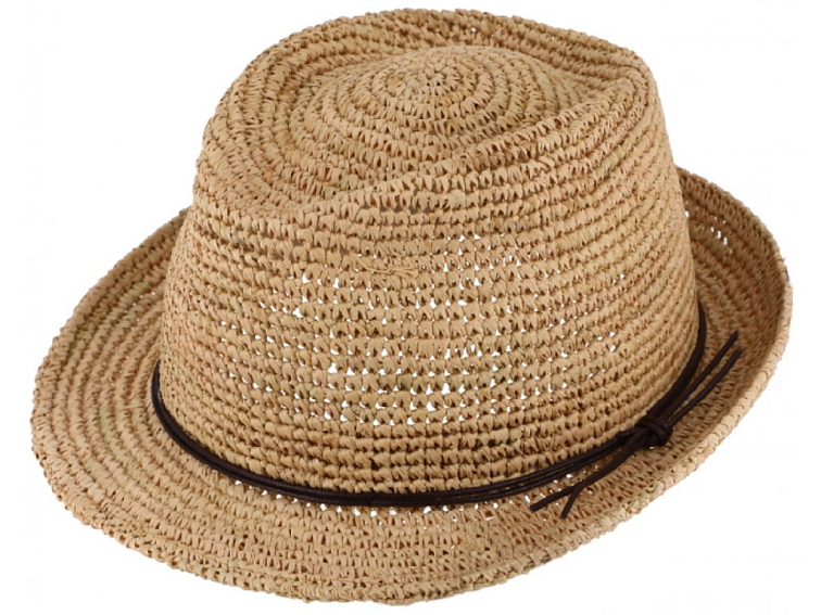Trilby Raffia - slaměný béžový klobouk s koženou stuhou