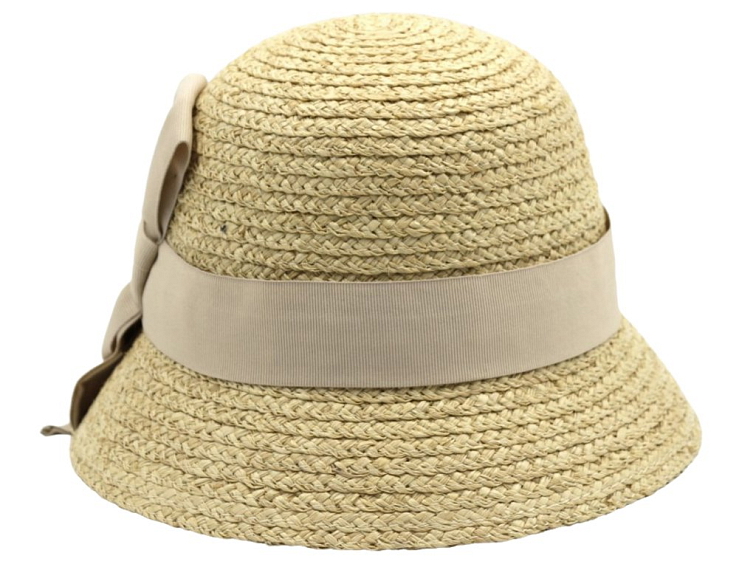 Dámský slaměný klobouk Cloche s béžovou mašlí
