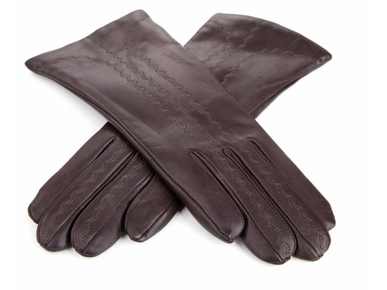 Dámské hnědé kožené rukavice s jemnou výšivkou