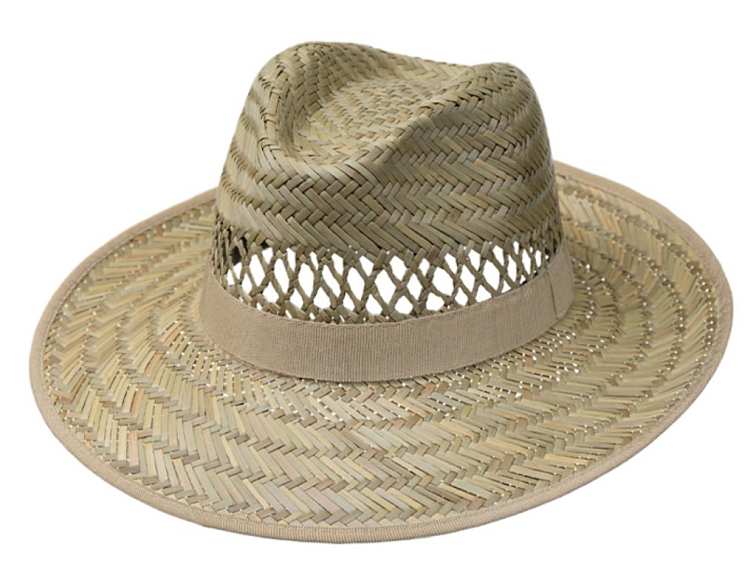 Slaměný fedora klobouk s širokou krempou a béžovou stuhou - Fiebig