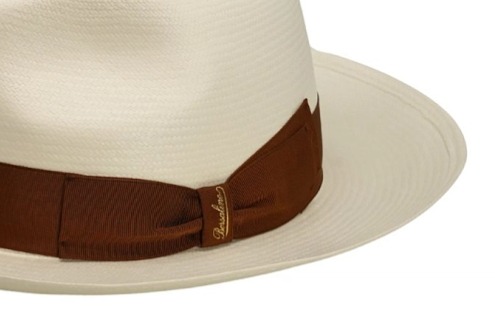 Luxusní panamský klobouk AMADEO s širší krempou - Borsalino - hnědá stuha