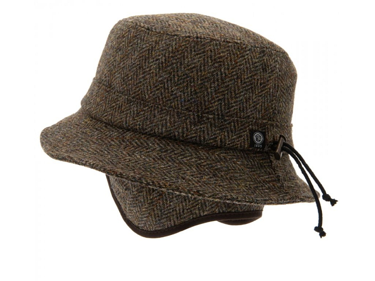 Zimní vlněný anglický klobouk (ušní klapky) - Harris Tweed Green