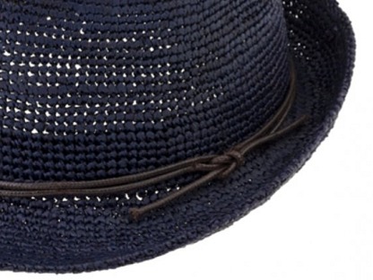 Trilby Raffia Crochet - slaměný modrý klobouk s koženou stuhou