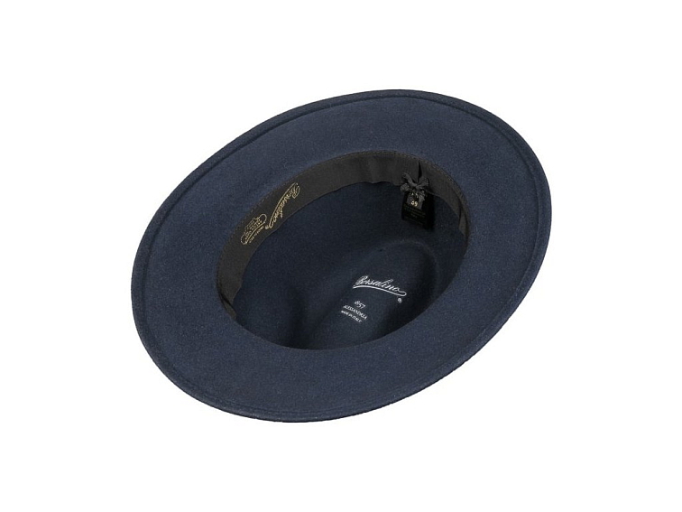 Unisex modrý klobouk Borsalino s hnědým koženým páskem