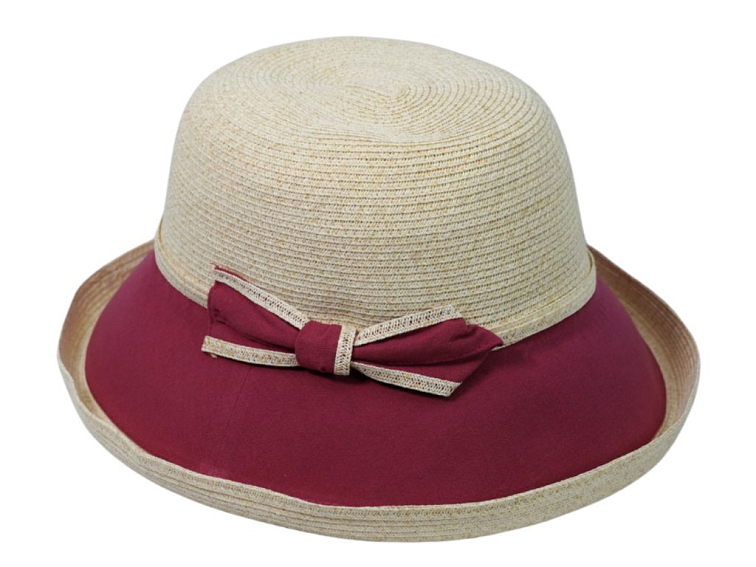 Dámský červený letní klobouk Bolero z papírové slámy a látky