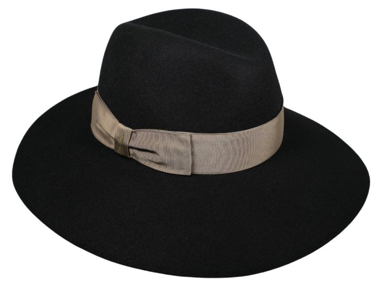 Dámský černý klobouk s béžovou stuhou - široká krempa