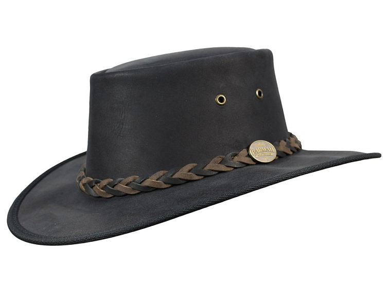 Australský černý klobouk kožený - SQUASHY TWOTONE