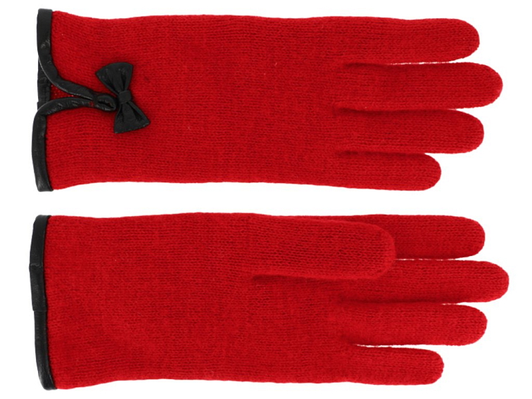 Dámské červené pletené rukavice s koženou mašličkou - Fiebig