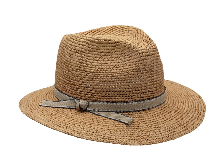 Exkluzivní panamský crochet klobouk Fedora s dvoubarevnou stuhou - Mayser Grit Havanna