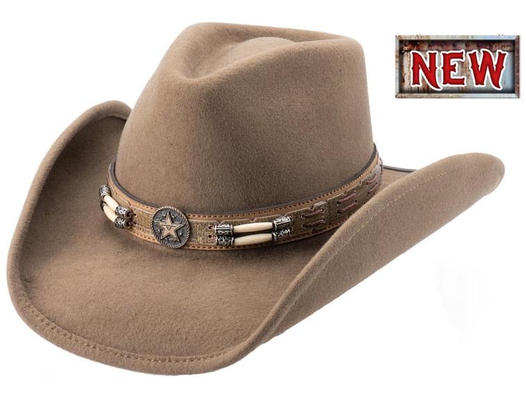 Westernový klobouk SKYNARD – vlněný s ozdobným páskem
