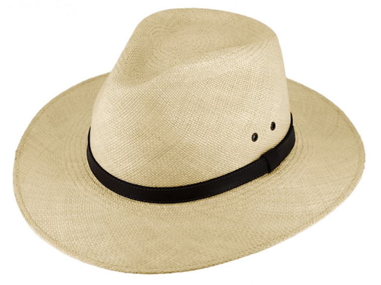 Letní panamský klobouk Fedora - ručně pletený - s koženým páskem - Ekvádorská panama