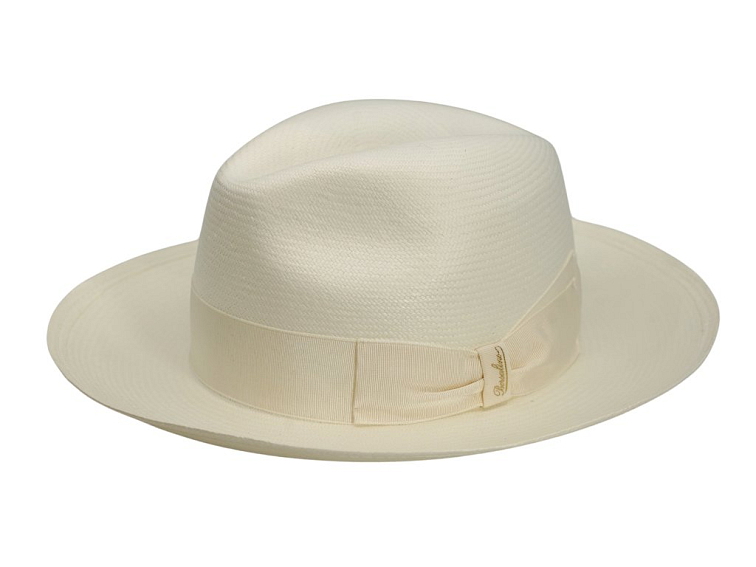 Luxusní panamský klobouk AMADEO s širší krempou - Borsalino - bílá stuha