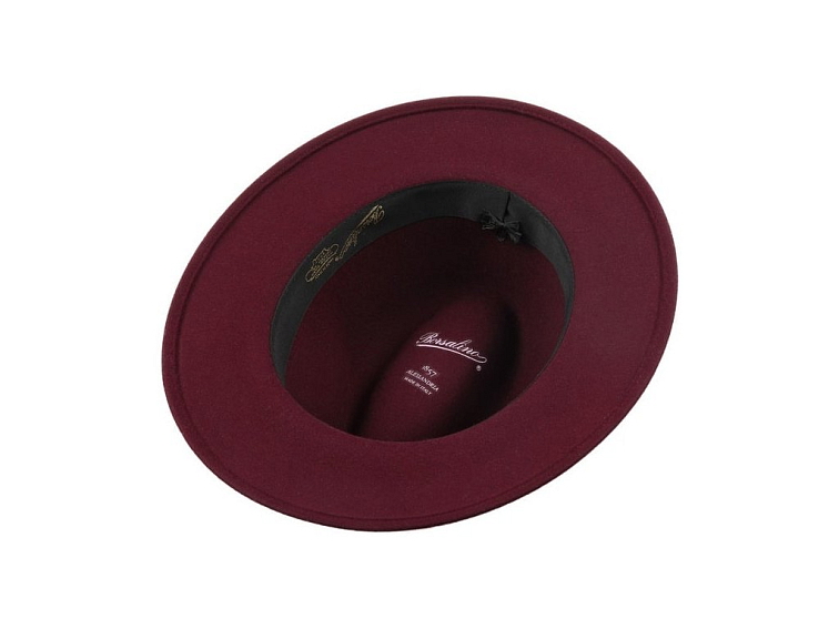 Unisex bordó klobouk Borsalino s hnědým koženým páskem