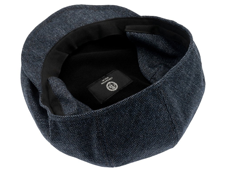 Zimní vlněná modrá bekovka (ušní klapky) - driver cap - od CTH Ericson - Carl Sr. Herringbone Blue