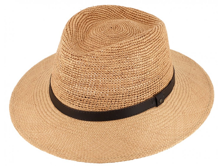 Letní slaměný klobouk Fedora - ručně pletený - Ekvádorská panama - Traveller "Crochet"