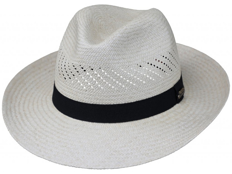 Letní slaměný klobouk Fedora - ručně pletený - s černou stuhou - Ekvádorská panama 1398414