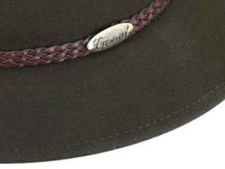 Zelený klobouk fedora plstěný s koženým pleteným páskem - Fiebig