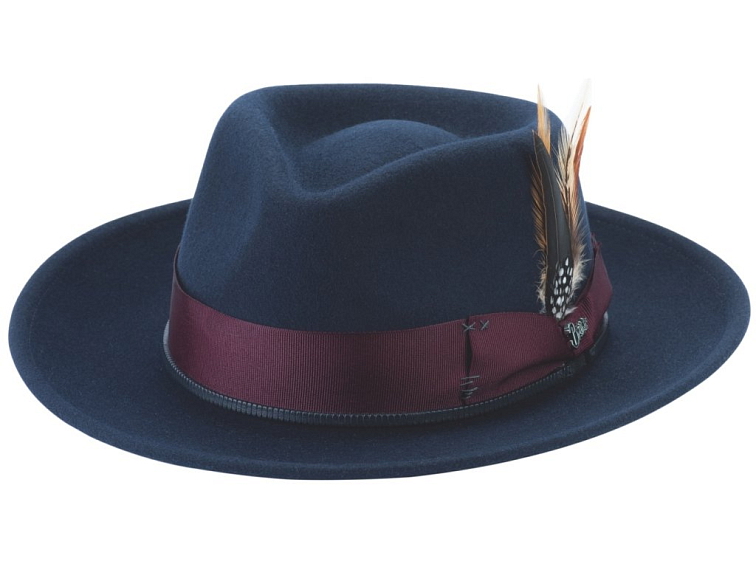 Vlněný klobouk Fedora RULE THE STREET – tmavě modrý - BullHide Hats