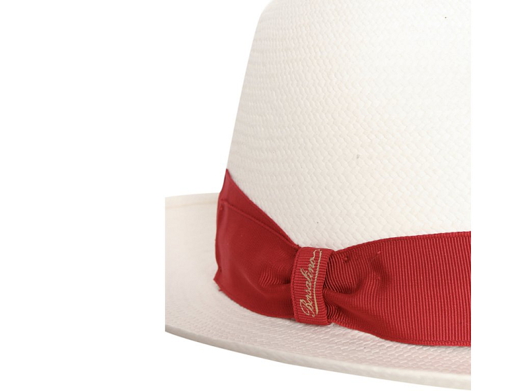 Luxusní panamský klobouk s širší krempou - Borsalino - červená stuha