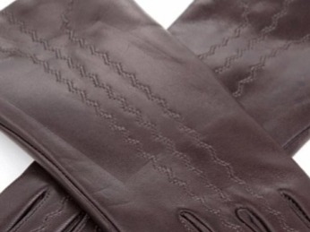 Dámské hnědé kožené rukavice s jemnou výšivkou