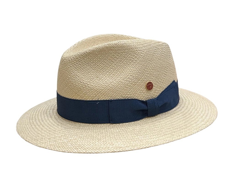 Luxusní panamský klobouk Fedora s modrou stuhou - ručně pletený, UV faktor 80 - Ekvádorská panama - Mayser Mathis