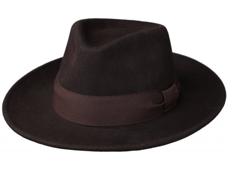 Cestovní klobouk vlněný od Fiebig s širší krempou - hnědý s hnědou stuhou