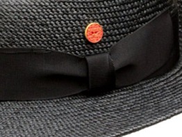 Exkluzivní černý panamský klobouk - Fedora s černou stuhou - ručně pletený, UV faktor 80 - Mayser Torino