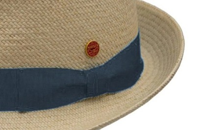 Panamský klobouk Trilby s menší krempou s šedomodrou stuhou - ručně pletený, UV faktor 80 - Ekvádorská panama Henrik