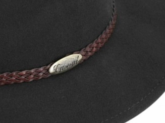 Černý klobouk fedora plstěný - černý s koženým pleteným páskem - Fiebig
