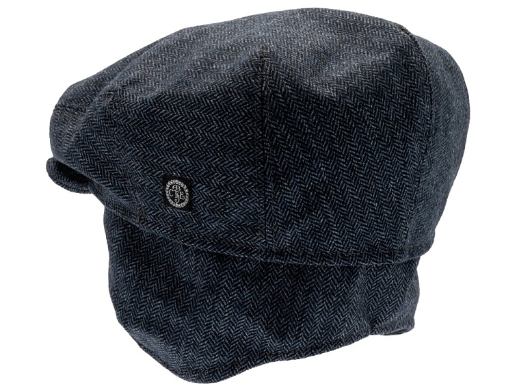 Zimní vlněná modrá bekovka (ušní klapky) - driver cap - od CTH Ericson - Carl Sr. Herringbone Blue