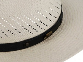 Letní béžový slaměný klobouk Fedora - ručně pletený - s koženou stuhou - Panamský golfový klobouk