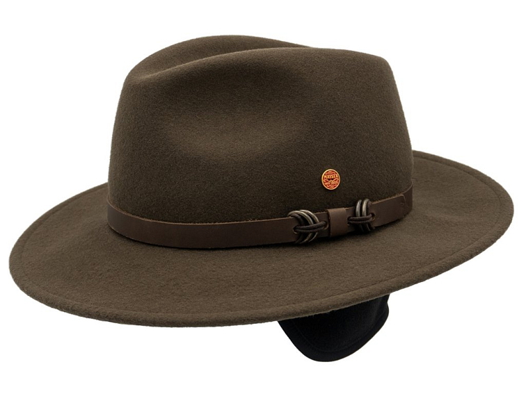 Cestovní nemačkavý voděodolný hnědý klobouk Mayser - Earflap Georgia Traveller (s ušní klapkami)