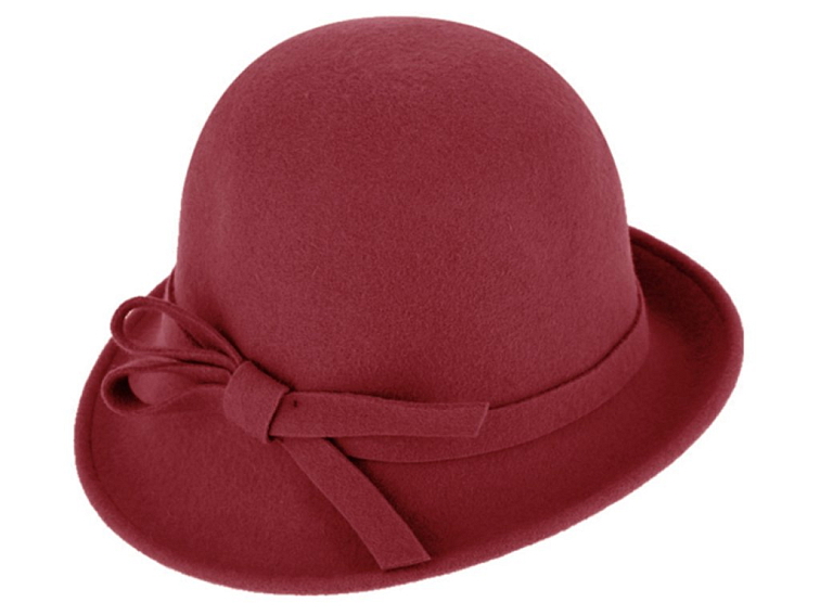 Dámský červený plstěný klobouček Cloche - Fiebig