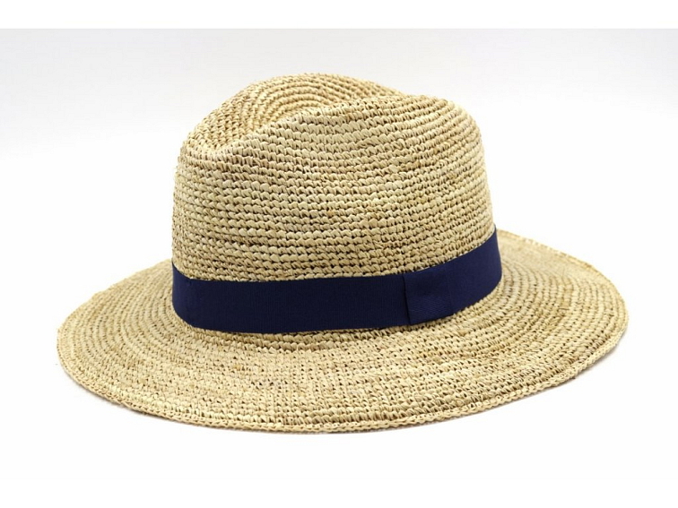 Letní slaměný cestovní klobouk Fedora s modrou stuhou - Marone Roma