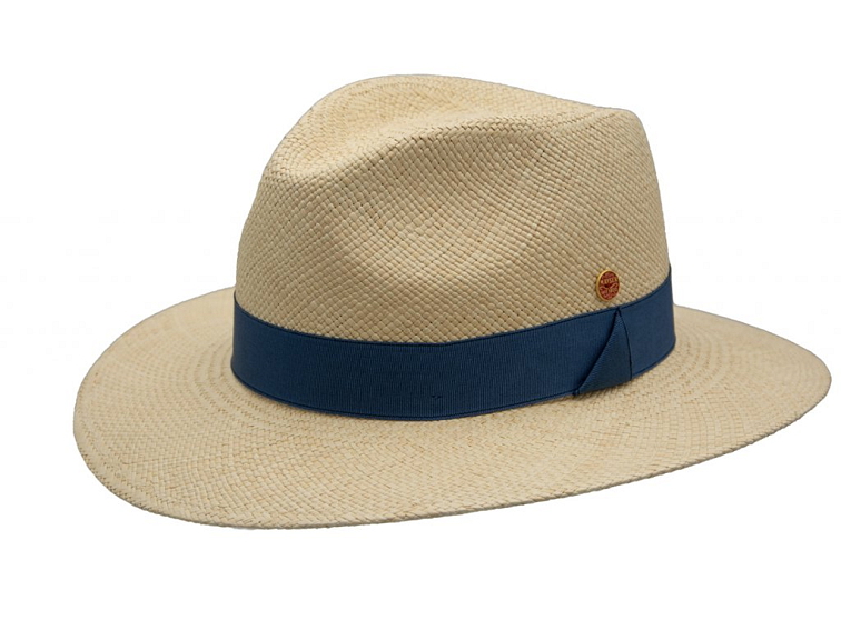 Luxusní panamský klobouk Fedora s modrou stuhou - ručně pletený, UV faktor 80 - Ekvádorská panama - Mayser Gedeon