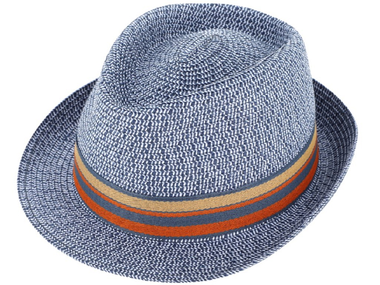 Letní modrý klobouk Trilby s barevnou stuhou od Fiebig - Trilby Emil