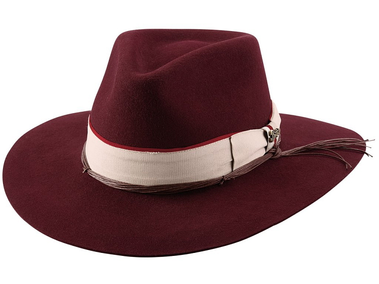 Vintage klobouk CARTE BLANCHE – vínový vlněný klobouk s vintage páskem