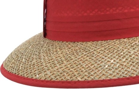 Dámský béžový letní slaměný (mořská tráva) klobouk s vínovou stuhou - Seeberger since 1890
