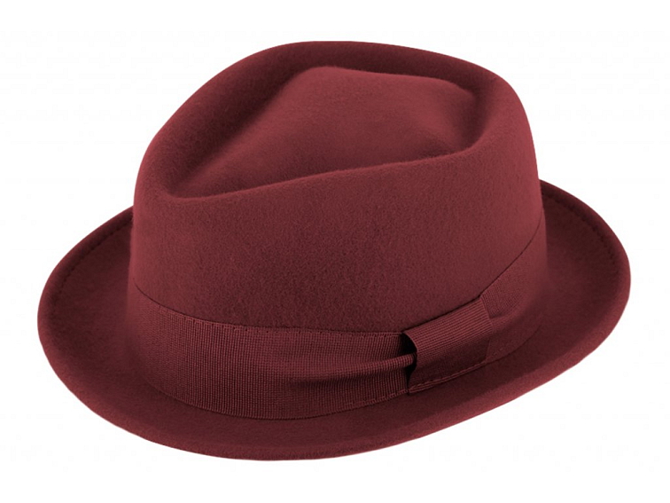 Trilby klobouk vlněný Fiebig - bordó s bordó stuhou - Diamond Woolfelt