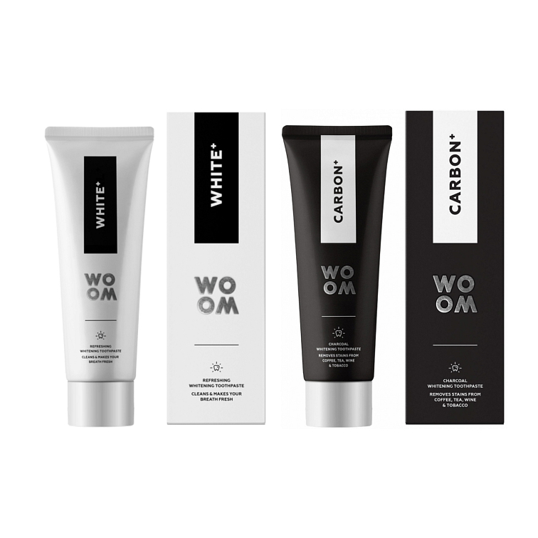 Bělicí zubní pasta WOOM Carbon+ s černým uhlím 75ml