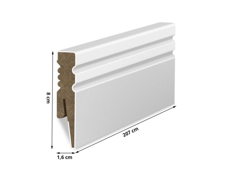 Podlahová lišta MDF hladká D-Line biela 8x1,6cm
