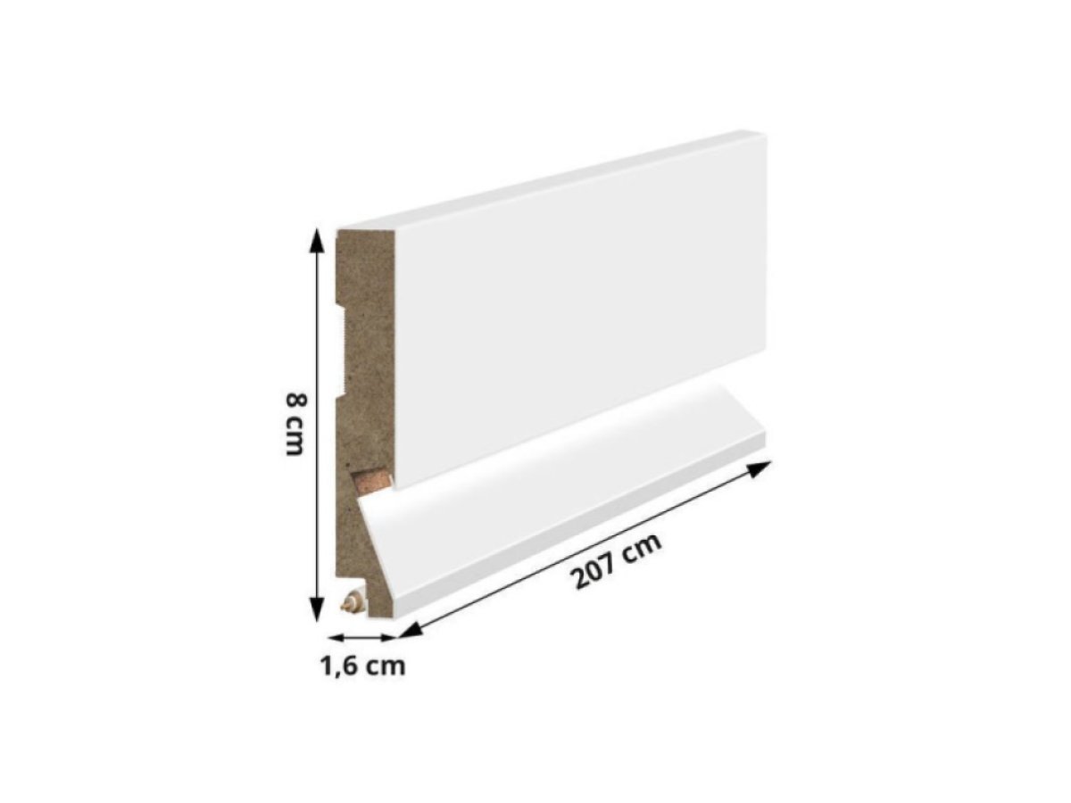 Podlahová lišta MDF hladká LED biela 8x1,6cm