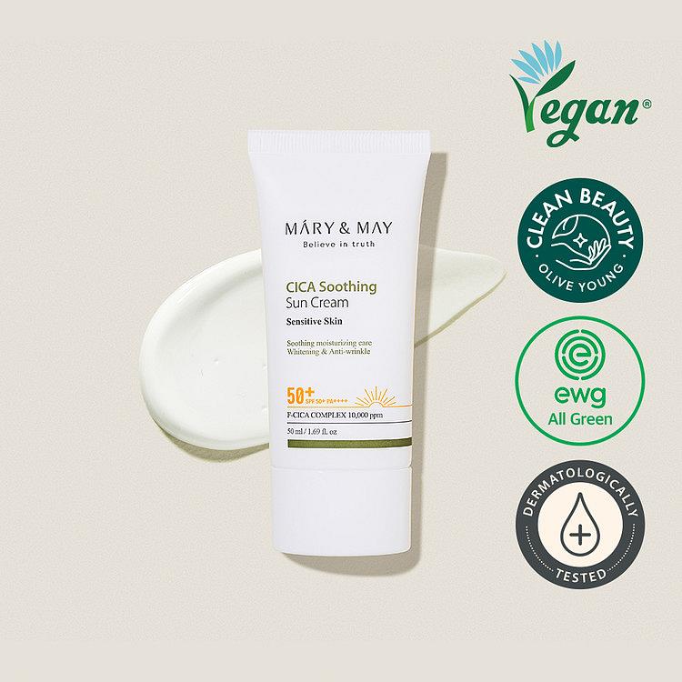 Mary&May CICA Soothing Sun Cream SPF50+ PA++++ - ochranný opalovací krém s Pupečníkem Asijským